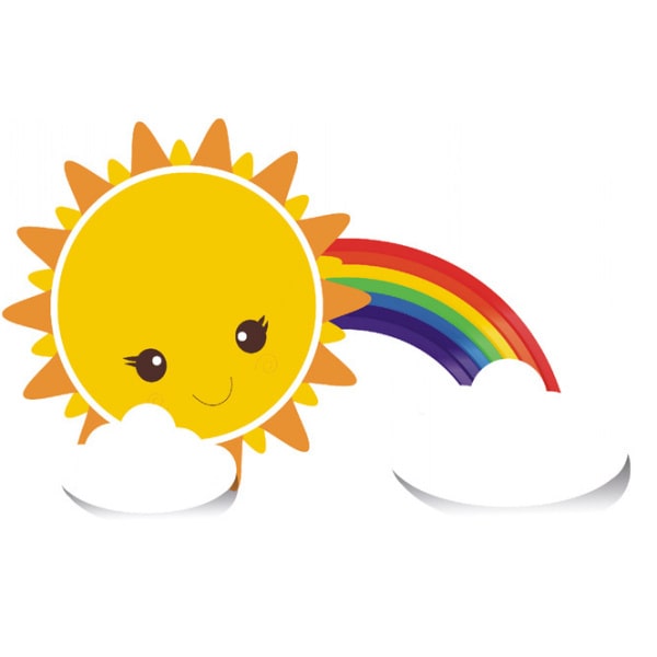 Sol Regnbue Og Skyer Sød Wallsticker Der Spreder Godt Humør