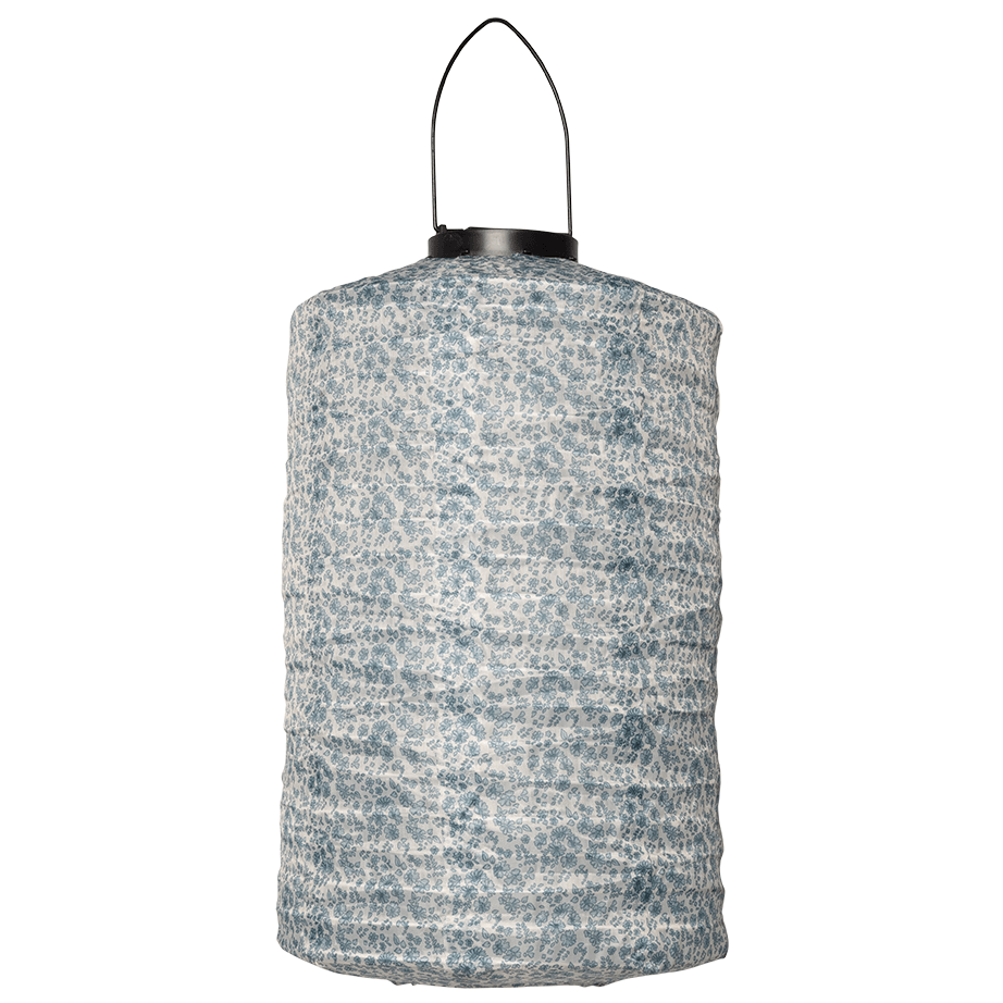 Solcelle   Lanterne    Cylinder    Blå   Med   Sommerblomster