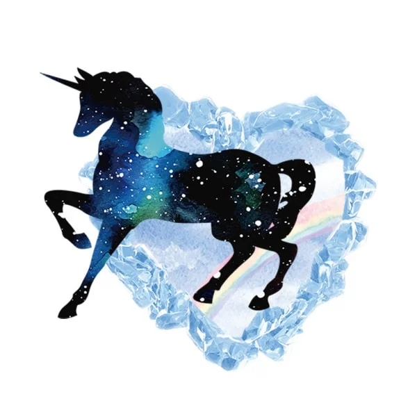 Stor Enhjørning Wallsticker På Vej Igennem Et Hul Af Is 55x70cm