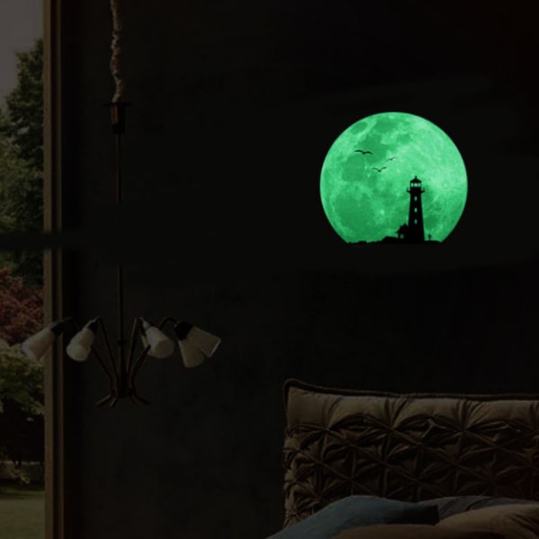 Stor Selvlysende Måne Wallsticker 34 Cm Fyrtårn