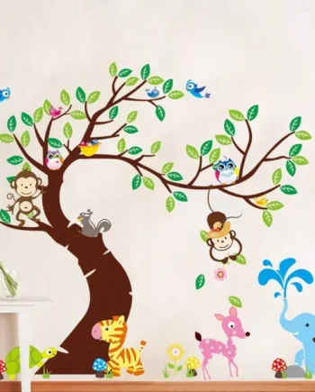 Stort   Træ   Med   Små    Søde   Dyr   Wallsticker