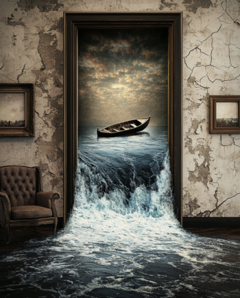 Surrealistisk   Plakat   15   Båden   Over   Afgrunden