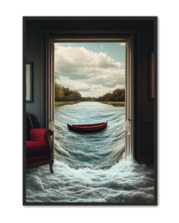 Surrealistisk   Plakat       Den   Røde   Båd   På   Floden