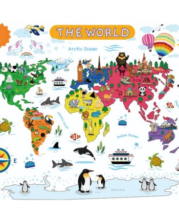 The   World   Wallsticker    Flot   Og   Farverigt   Verdenskort   For   Børn