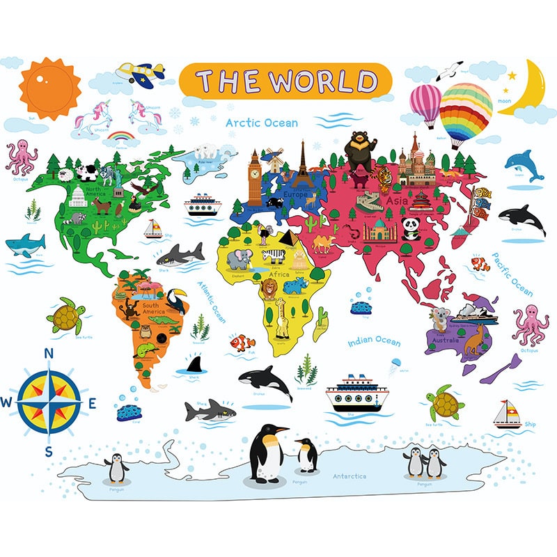 The World Wallsticker Flot Og Farverigt Verdenskort For Børn