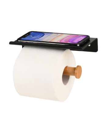 Toiletrulleholder   Med   Hylde    Bambus    Sort   Metal