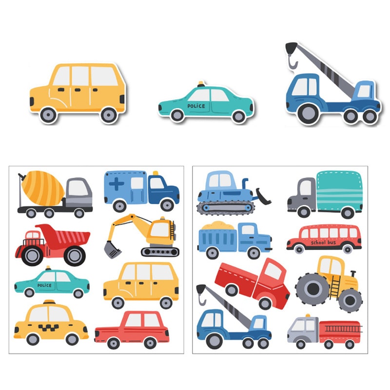 Transportmiddel Wallsticker Med Biler Politibiler Ambulancer Brandbiler Traktorer Lastbiler Mm 48 Stk