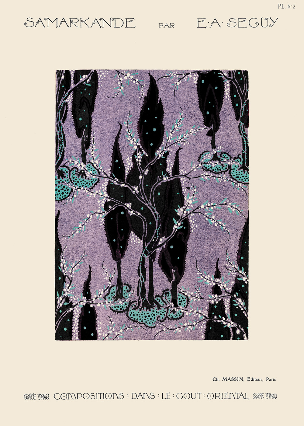 Tree   Pochoir   Pattern   In   Oriental   Style   Af   Plakatwerket