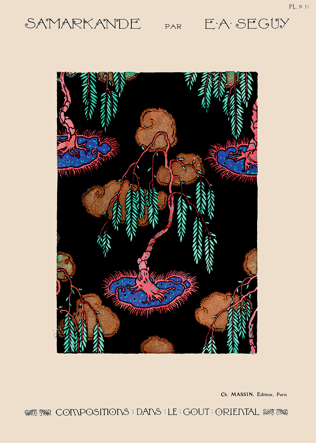 Tree   Pochoir   Pattern   In   Oriental   Style   Ii   Af   Plakatwerket