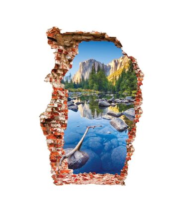 Udsigt   Til   Det   Flotteste   Bjerglandskab    Hul   I   Væggen   Wallsticker    90x60cm