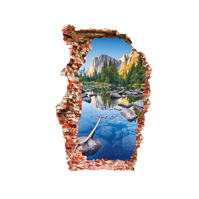 Udsigt Til Det Flotteste Bjerglandskab Hul I Væggen Wallsticker 90x60cm