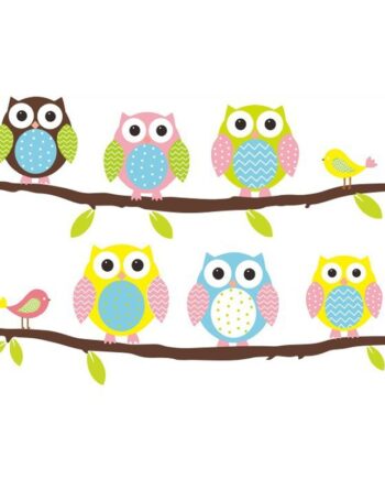 Ugle   Wallsticker    Sød    Farverig   Og   Flot   Wallsticker   Med       Ugler    44x70cm