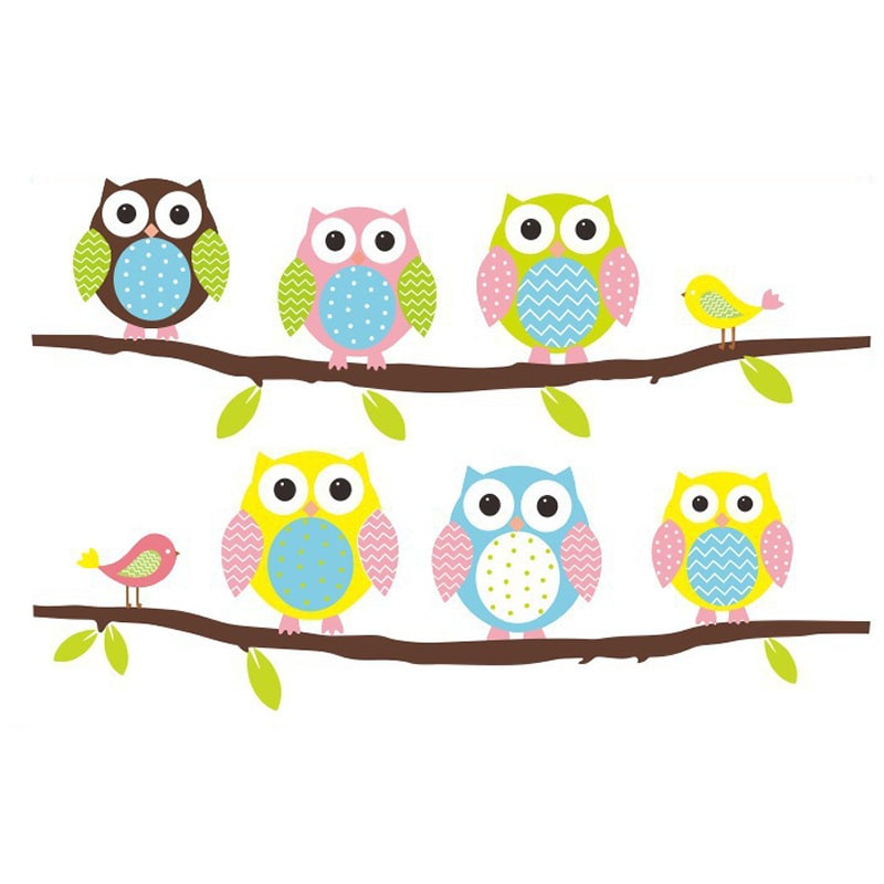 Ugle Wallsticker Sød Farverig Og Flot Wallsticker Med Ugler 44x70cm