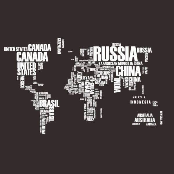Verdenskort   Wallsticker   Med   Landenavne    122x74cm    Hvid