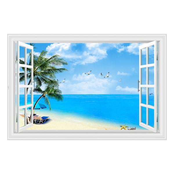 Vindue   Til   Bounty   Strand    Flot   Wallsticker   Med   En   Lækker   Strand