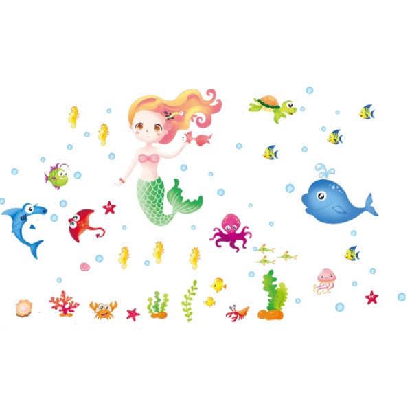 Wallsticker   Med   En   Havfrue    Fisk   Og   Andre   Sjove   Havdyr