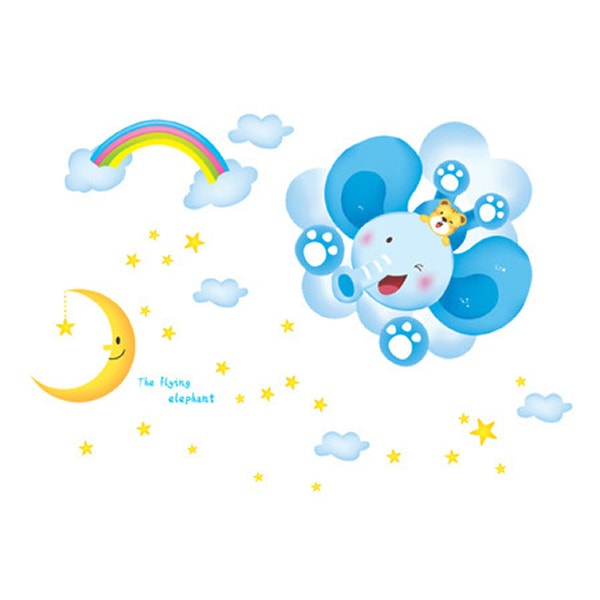 Wallsticker   Med   En   Sød   Flyvende   Elefant    60x90cm