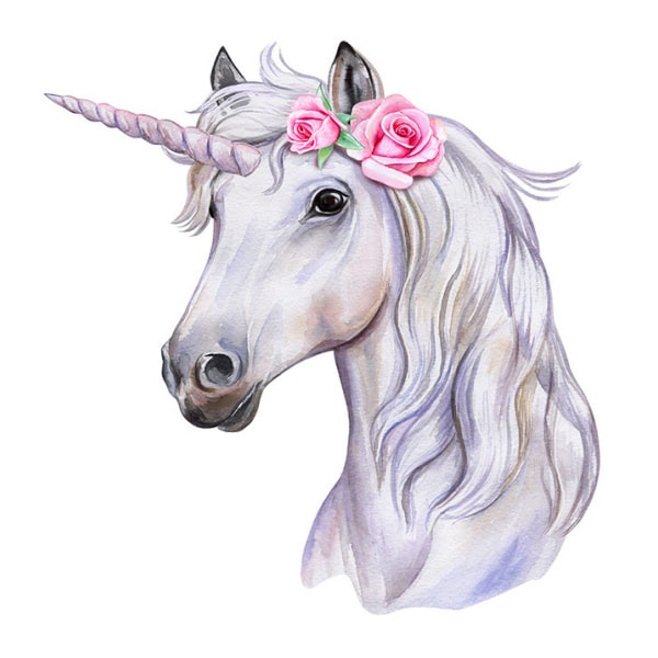 Wallsticker   Med   Et   Flot   Enhjørning   Hoved    Hvid   Med   Pink   Roser