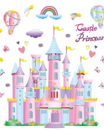 Wallsticker   Med   Et   Prinsesseslot   I   Flotte   Pastelfarver    Luftballoner    Regnbue   Og   Stjerneskud