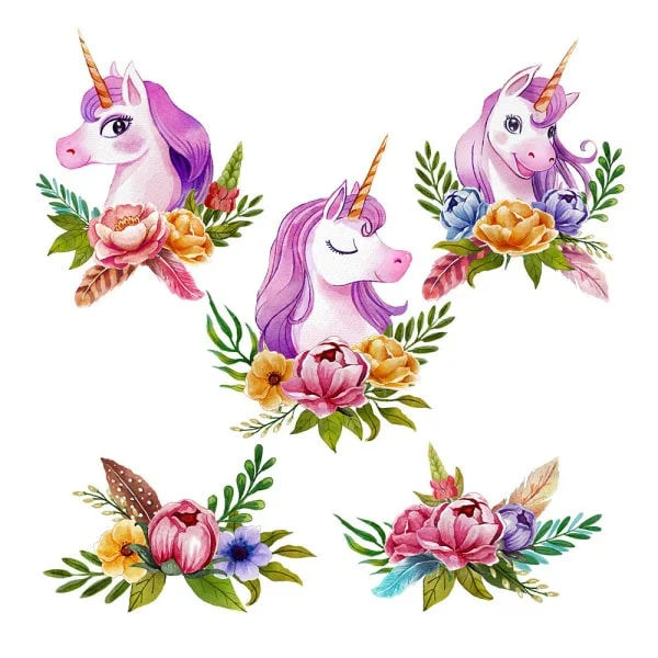 Wallsticker   Med       Søde   Enhjørninger   Med   Lilla   Manke    30x90cm
