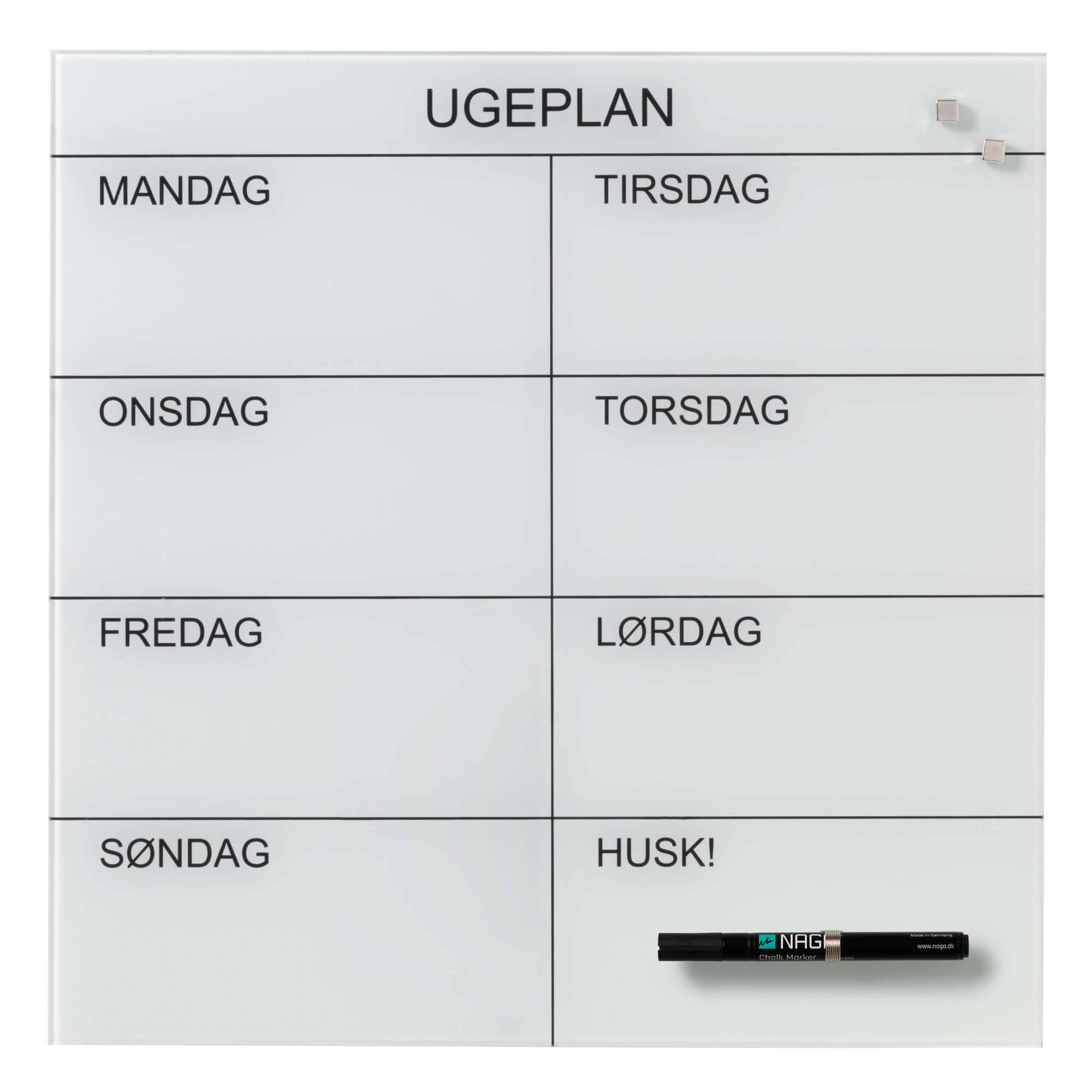 45   X   45   Cm    Hvid    Glas   Uge   Tavle   Dansk