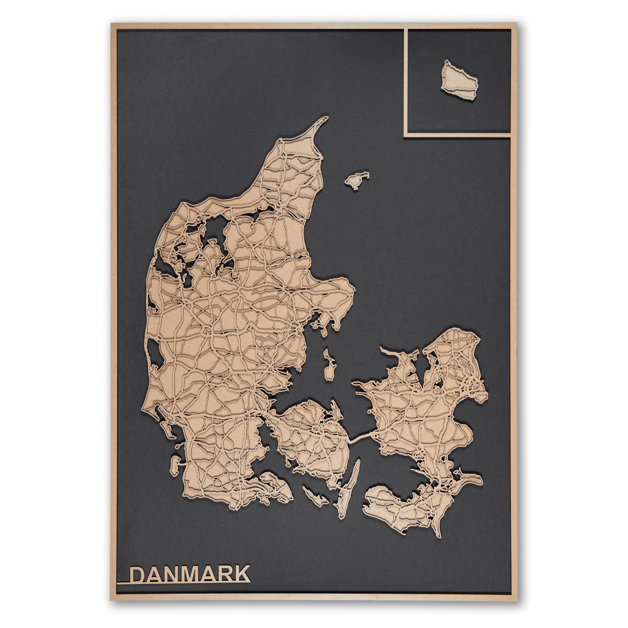 60   X   84   Cm    Sort   Danmarks   Kort