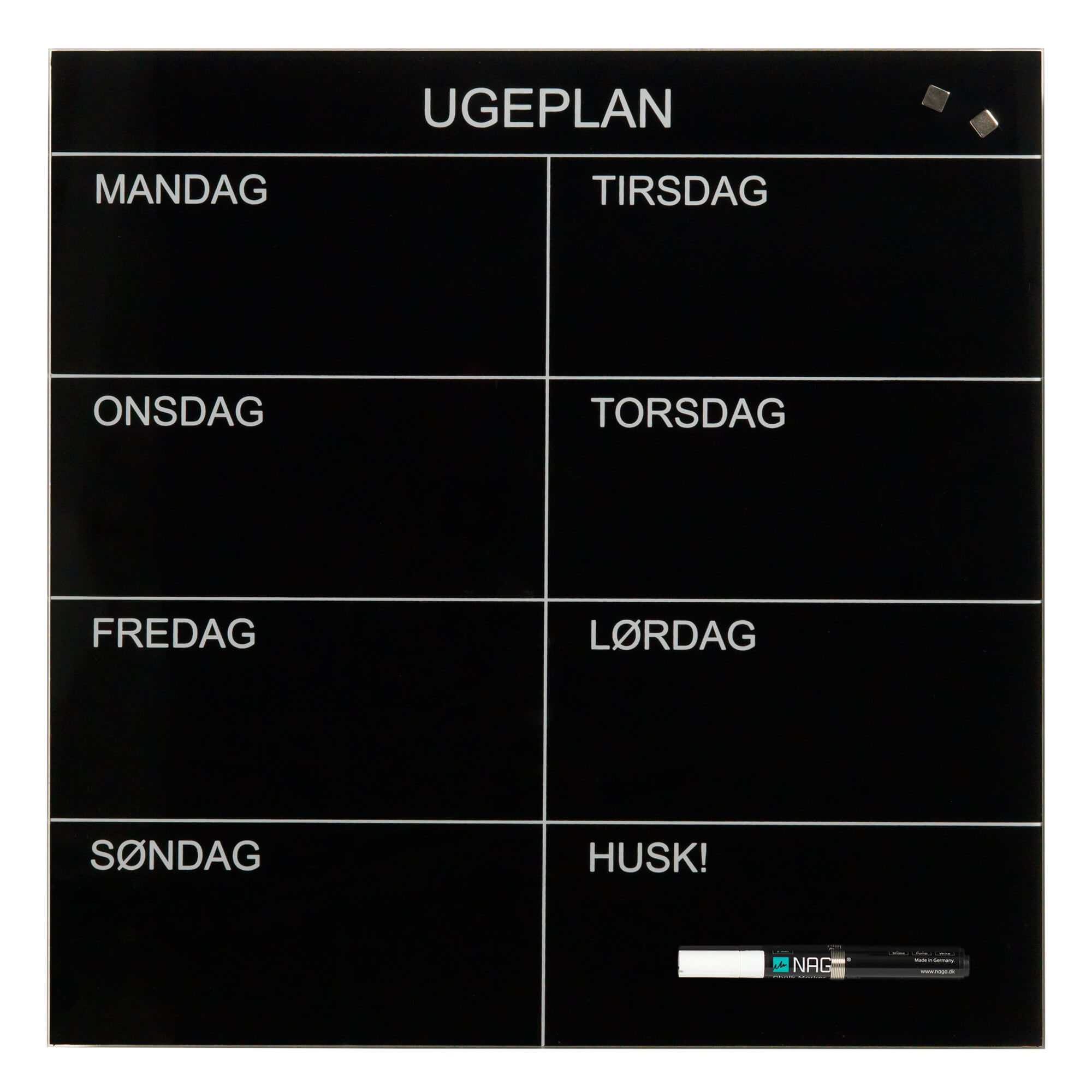 45   X   45   Cm    Sort    Glas   Uge   Tavle   Dansk